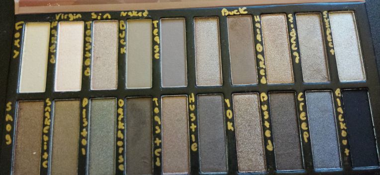 Coastal Scents Revealed 1 palette, with corresponding(ish) Urban Decay Naked 1 color names marked